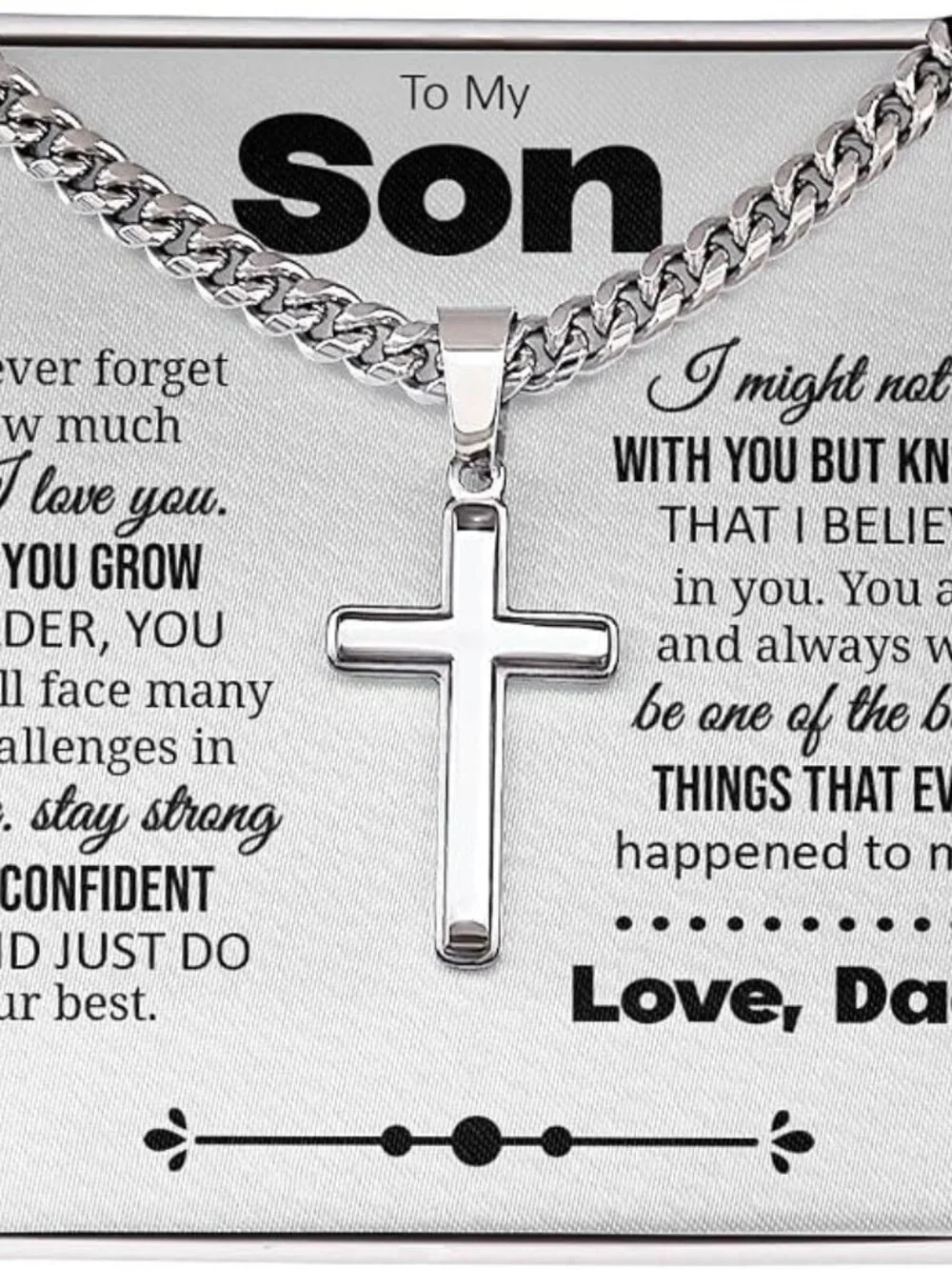 To My Son Gift, Cuban Chain with Cross Necklace